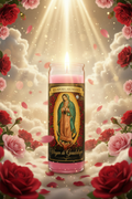 Veladora Virgen de Guadalupe Rosa - Celestial con Rosas